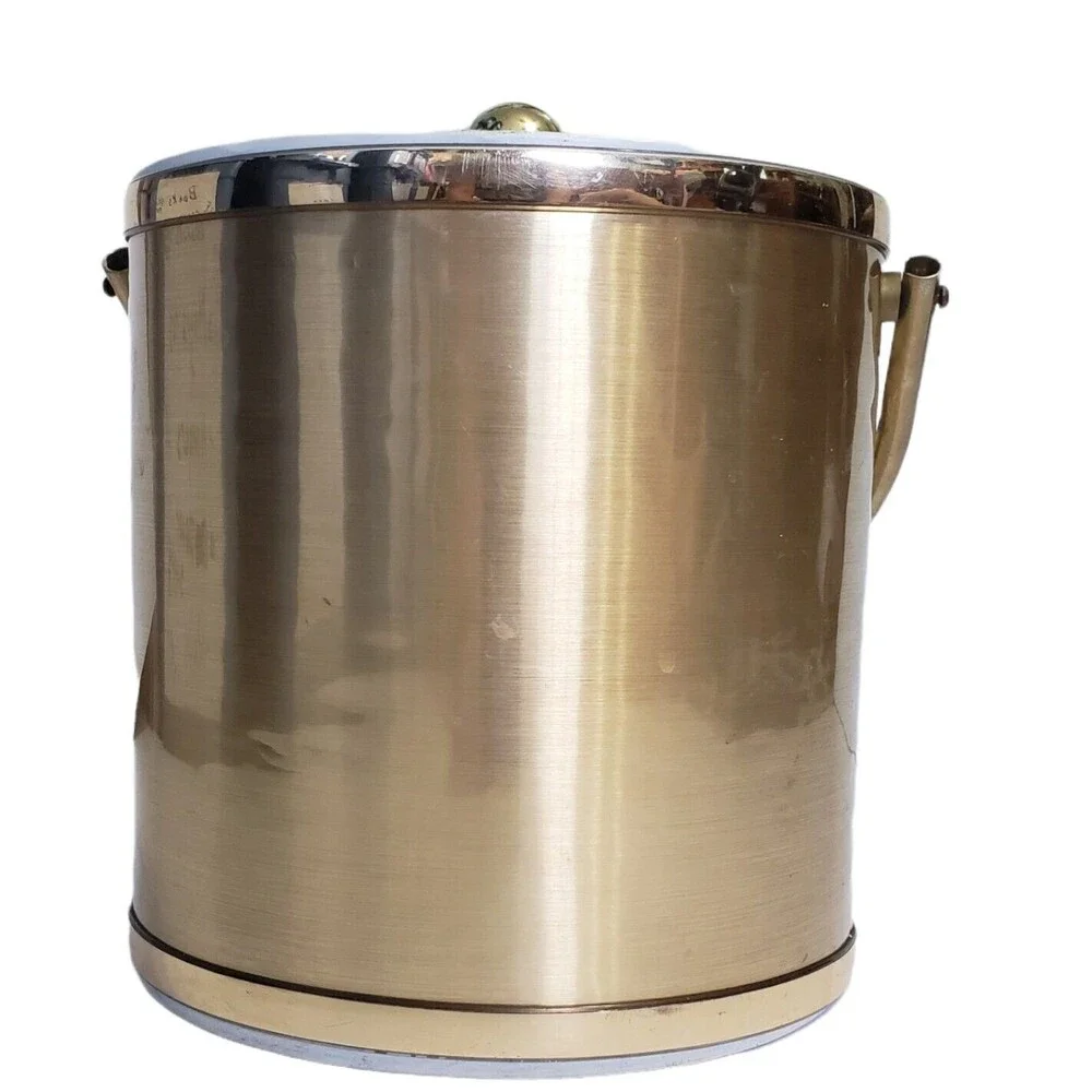 Ice Bucket Gold-toned Handle Acrylic Lid 8 x 8 Inches Round Unbranded Vintage